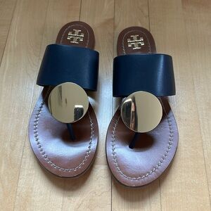Tory Burch Patos Disc Sandal- Calf Leather, Perfect Navy/Gold